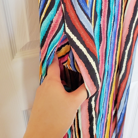 Boho Tassel Rainbow stripe pattern Maxi Dress crisscross back - Picture 4 of 5